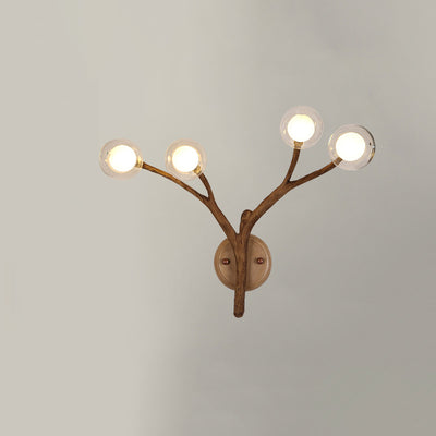Traditional Japanese Branches Polymer Glass Lampshade 4 - Light Wall Sconce Lamp For Bedroom