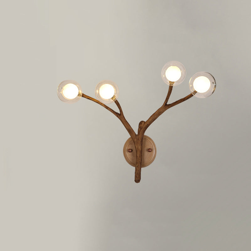 Traditional Japanese Branches Polymer Glass Lampshade 4 - Light Wall Sconce Lamp For Bedroom