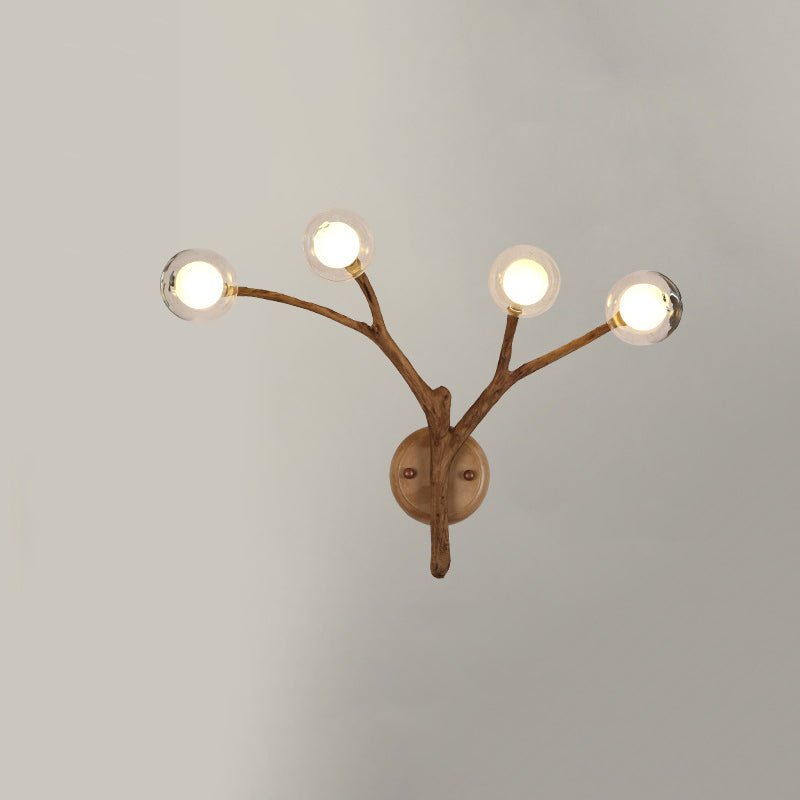 Traditional Japanese Branches Polymer Glass Lampshade 4 - Light Wall Sconce Lamp For Bedroom