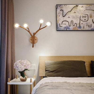 Traditional Japanese Branches Polymer Glass Lampshade 4 - Light Wall Sconce Lamp For Bedroom