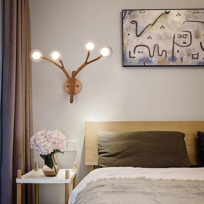 Traditional Japanese Branches Polymer Glass Lampshade 4 - Light Wall Sconce Lamp For Bedroom