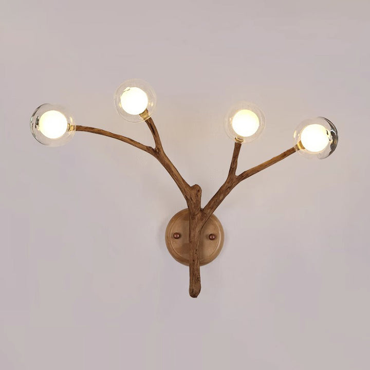 Traditional Japanese Branches Polymer Glass Lampshade 4 - Light Wall Sconce Lamp For Bedroom