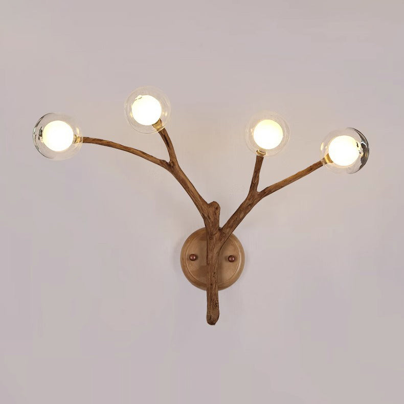 Traditional Japanese Branches Polymer Glass Lampshade 4 - Light Wall Sconce Lamp For Bedroom