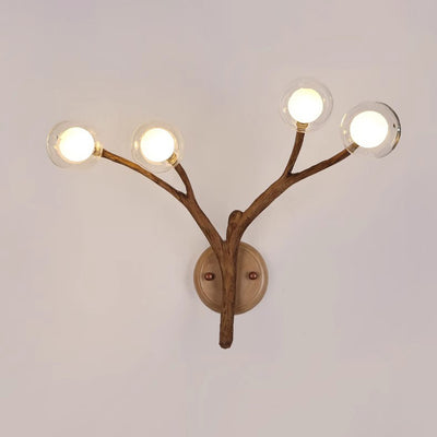 Traditional Japanese Branches Polymer Glass Lampshade 4 - Light Wall Sconce Lamp For Bedroom