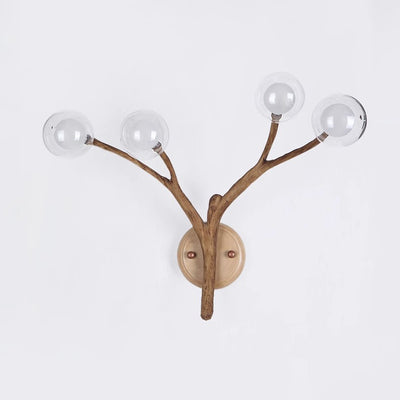 Traditional Japanese Branches Polymer Glass Lampshade 4 - Light Wall Sconce Lamp For Bedroom