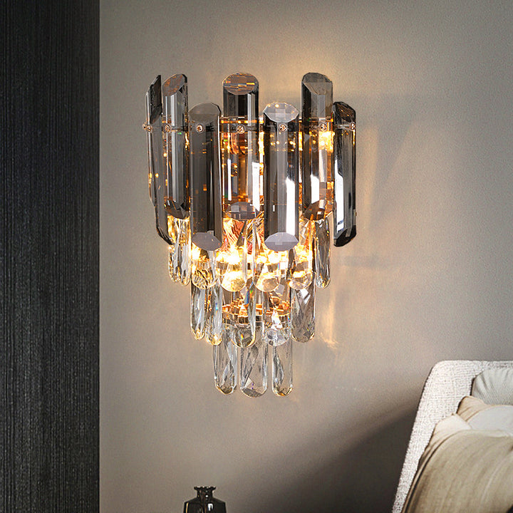 Modern Luxury Crystal Stainless Steel Lampshade 2 - Light Wall Sconce Lamp For Living Room