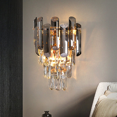 Modern Luxury Crystal Stainless Steel Lampshade 2 - Light Wall Sconce Lamp For Living Room