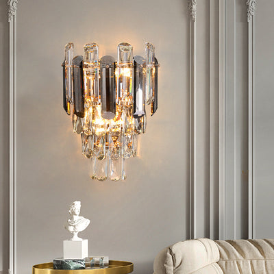 Modern Luxury Crystal Stainless Steel Lampshade 2 - Light Wall Sconce Lamp For Living Room
