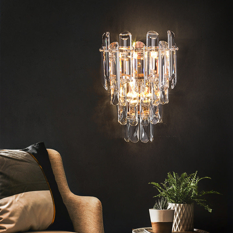 Modern Luxury Crystal Stainless Steel Lampshade 2 - Light Wall Sconce Lamp For Living Room