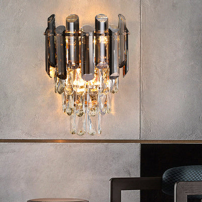 Modern Luxury Crystal Stainless Steel Lampshade 2 - Light Wall Sconce Lamp For Living Room