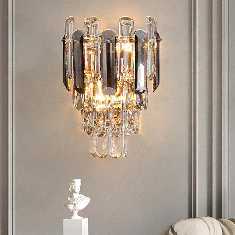 Modern Luxury Crystal Stainless Steel Lampshade 2 - Light Wall Sconce Lamp For Living Room