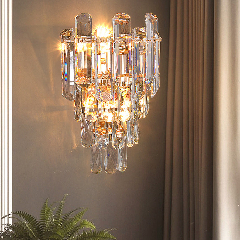 Modern Luxury Crystal Stainless Steel Lampshade 2 - Light Wall Sconce Lamp For Living Room