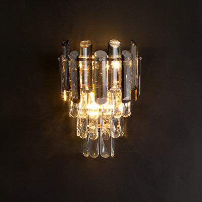 Modern Luxury Crystal Stainless Steel Lampshade 2 - Light Wall Sconce Lamp For Living Room