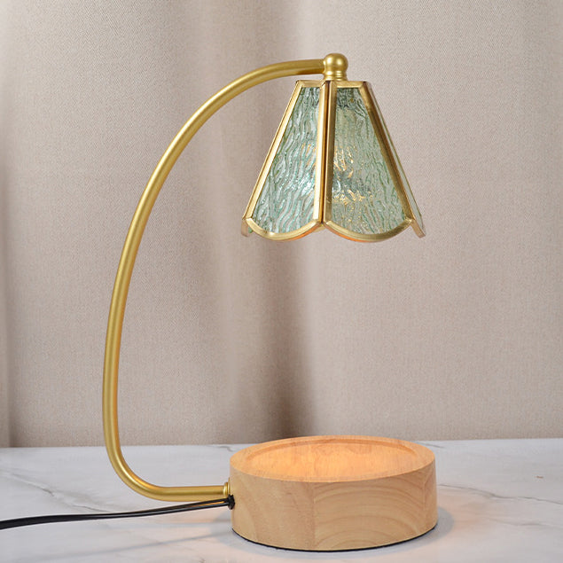 Traditional Japanese Conical Glass Lampshade Wood Base Iron 1 - Light Melting Wax Table Lamp For Bedroom
