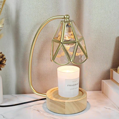 Traditional Japanese Conical Glass Lampshade Wood Base Iron 1 - Light Melting Wax Table Lamp For Bedroom