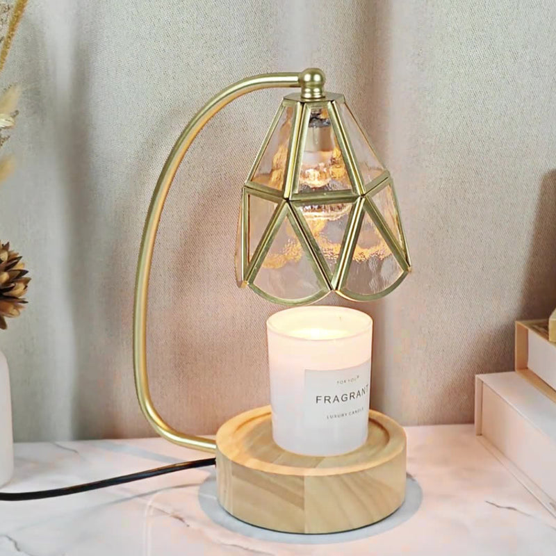 Traditional Japanese Conical Glass Lampshade Wood Base Iron 1 - Light Melting Wax Table Lamp For Bedroom