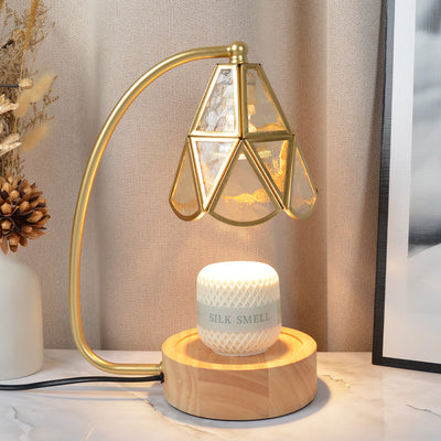 Traditional Japanese Conical Glass Lampshade Wood Base Iron 1 - Light Melting Wax Table Lamp For Bedroom