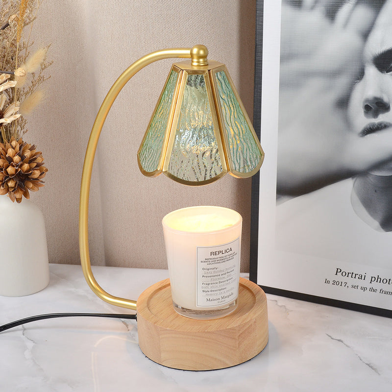 Traditional Japanese Conical Glass Lampshade Wood Base Iron 1 - Light Melting Wax Table Lamp For Bedroom