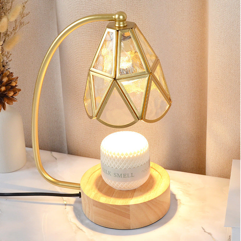 Traditional Japanese Conical Glass Lampshade Wood Base Iron 1 - Light Melting Wax Table Lamp For Bedroom