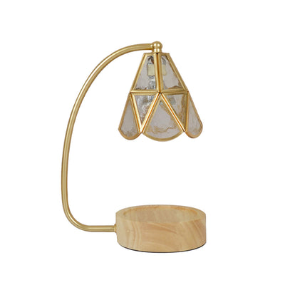 Traditional Japanese Conical Glass Lampshade Wood Base Iron 1 - Light Melting Wax Table Lamp For Bedroom