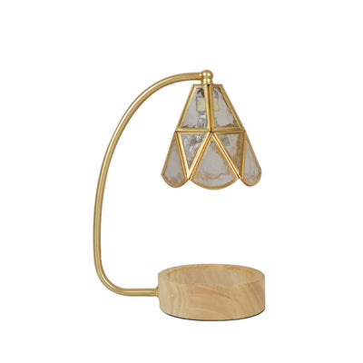 Traditional Japanese Conical Glass Lampshade Wood Base Iron 1 - Light Melting Wax Table Lamp For Bedroom