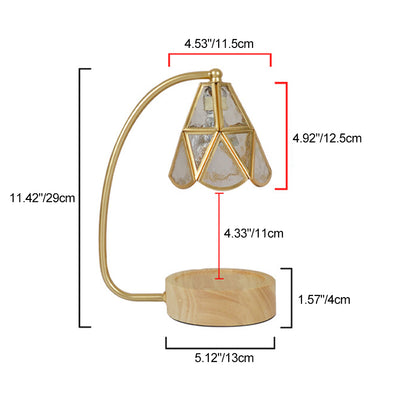 Traditional Japanese Conical Glass Lampshade Wood Base Iron 1 - Light Melting Wax Table Lamp For Bedroom