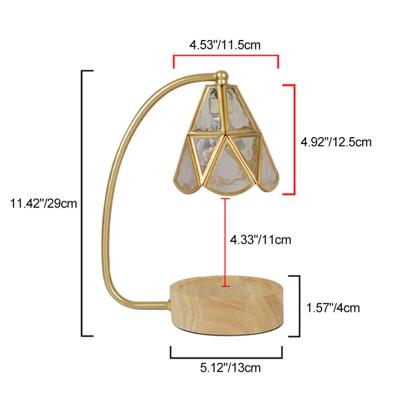Traditional Japanese Conical Glass Lampshade Wood Base Iron 1 - Light Melting Wax Table Lamp For Bedroom
