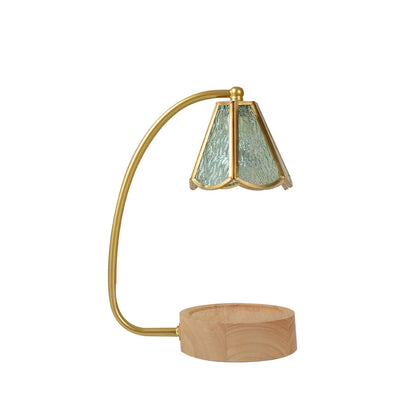 Traditional Japanese Conical Glass Lampshade Wood Base Iron 1 - Light Melting Wax Table Lamp For Bedroom