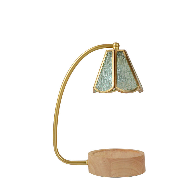 Traditional Japanese Conical Glass Lampshade Wood Base Iron 1 - Light Melting Wax Table Lamp For Bedroom