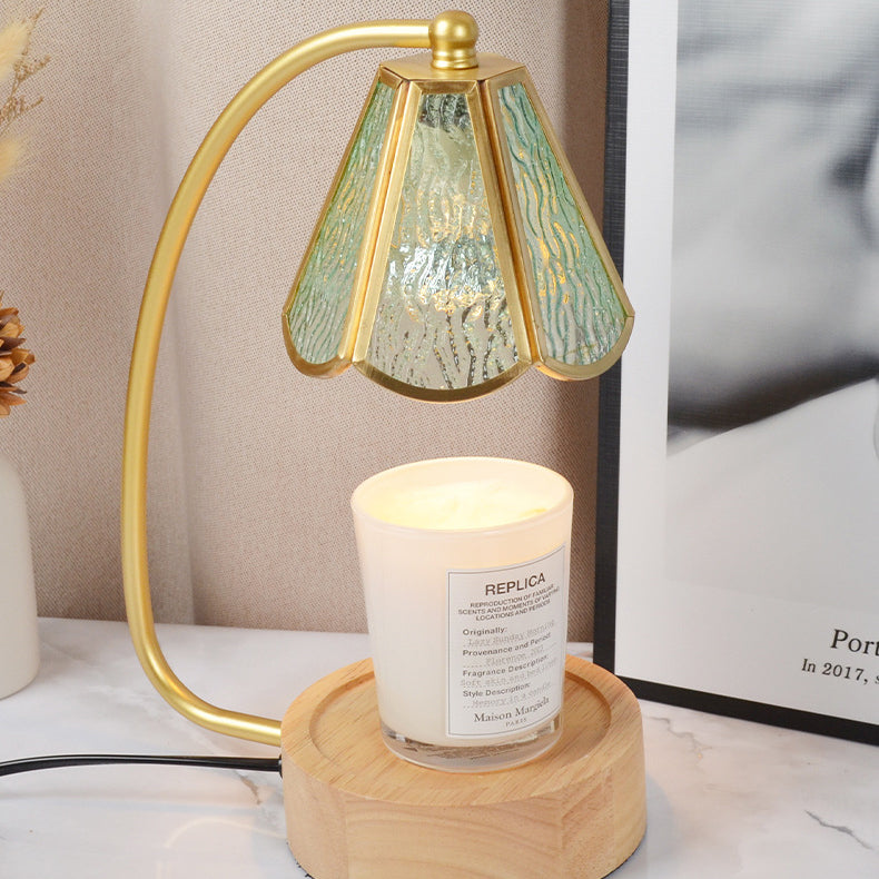 Traditional Japanese Conical Glass Lampshade Wood Base Iron 1 - Light Melting Wax Table Lamp For Bedroom