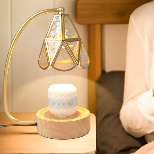 Traditional Japanese Conical Glass Lampshade Wood Base Iron 1 - Light Melting Wax Table Lamp For Bedroom