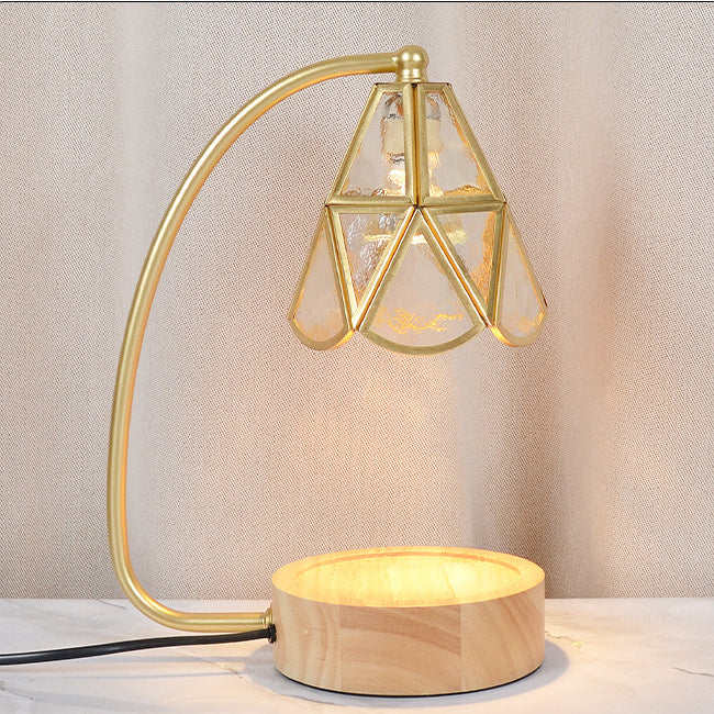 Traditional Japanese Conical Glass Lampshade Wood Base Iron 1 - Light Melting Wax Table Lamp For Bedroom