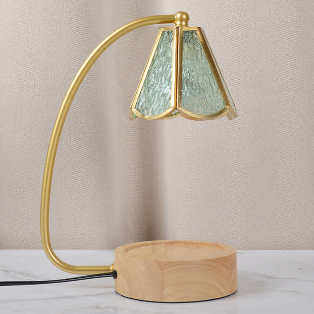 Traditional Japanese Conical Glass Lampshade Wood Base Iron 1 - Light Melting Wax Table Lamp For Bedroom