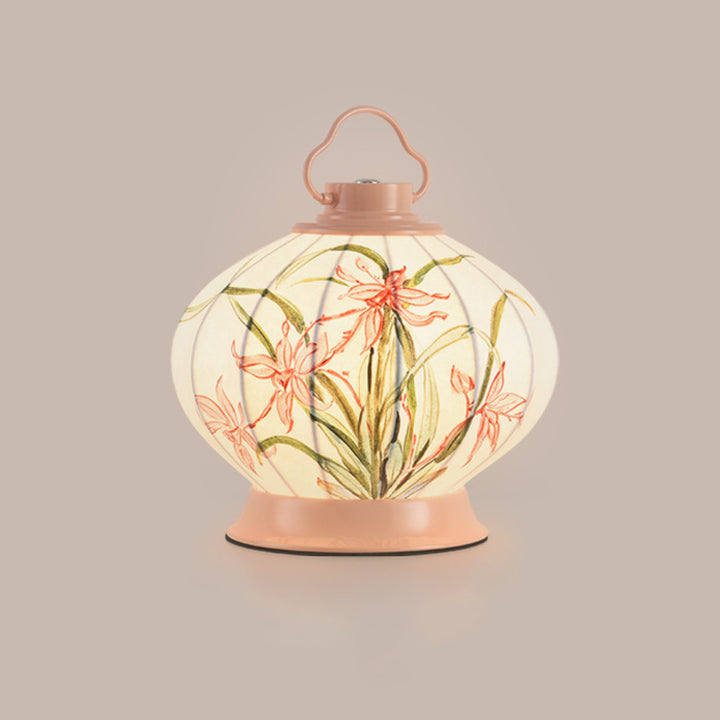 Pantalla de lámpara portátil de imitación de seda con pintura de bola redonda china tradicional Hardware 1 - Lámpara de mesa para sala de estar 