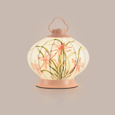 Pantalla de lámpara portátil de imitación de seda con pintura de bola redonda china tradicional Hardware 1 - Lámpara de mesa para sala de estar 