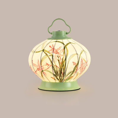 Pantalla de lámpara portátil de imitación de seda con pintura de bola redonda china tradicional Hardware 1 - Lámpara de mesa para sala de estar 