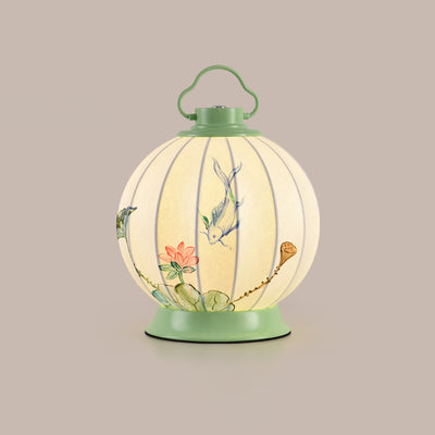 Pantalla de lámpara portátil de imitación de seda con pintura de bola redonda china tradicional Hardware 1 - Lámpara de mesa para sala de estar 