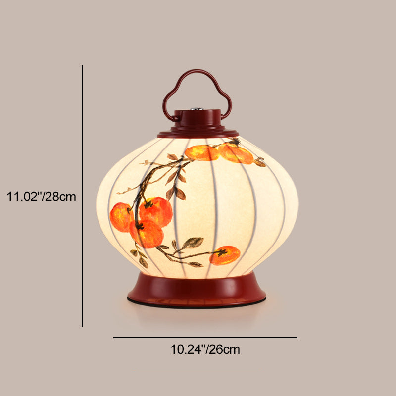 Lampe de table à 1 lumière en matériel avec abat-jour en imitation soie, poisson rouge rond traditionnel chinois, kaki portable, pour salon 