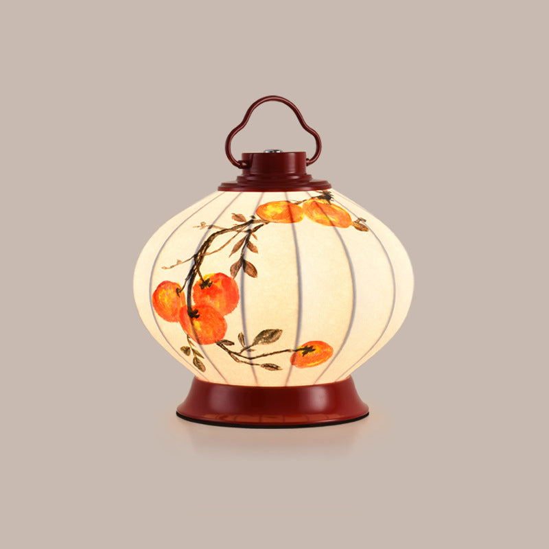 Lampe de table à 1 lumière en matériel avec abat-jour en imitation soie, poisson rouge rond traditionnel chinois, kaki portable, pour salon 