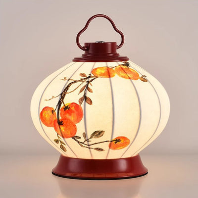 Lampe de table à 1 lumière en matériel avec abat-jour en imitation soie, poisson rouge rond traditionnel chinois, kaki portable, pour salon 