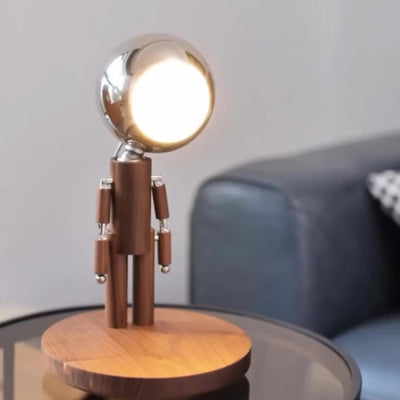 Lampshade en fer d'astronaute créatif contemporain avec base en bois et lampe de table LED pour chambre 