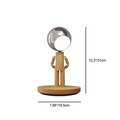 Lampshade en fer d'astronaute créatif contemporain avec base en bois et lampe de table LED pour chambre 