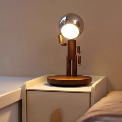 Lampshade en fer d'astronaute créatif contemporain avec base en bois et lampe de table LED pour chambre 