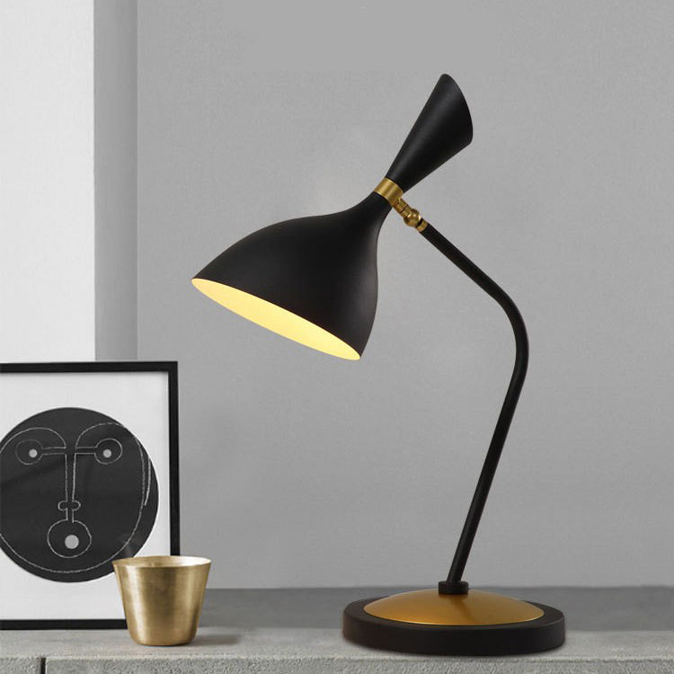 Contemporary Scandinavian Conical Iron Lampshade Round Base 1 - Light Table Lamp For Bedroom