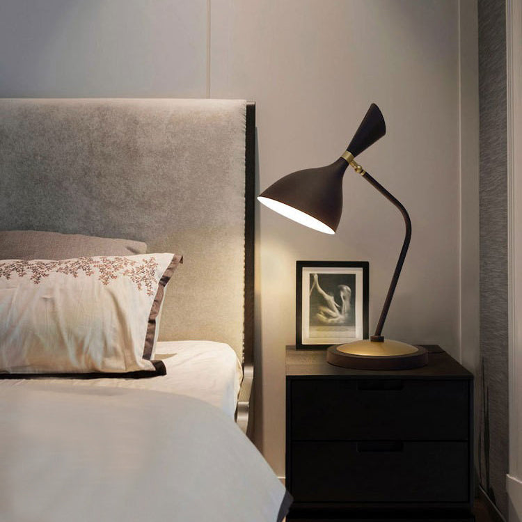 Contemporary Scandinavian Conical Iron Lampshade Round Base 1 - Light Table Lamp For Bedroom