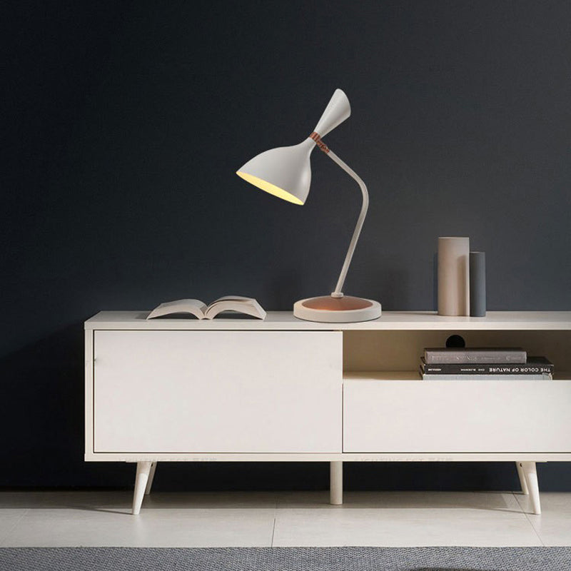 Contemporary Scandinavian Conical Iron Lampshade Round Base 1 - Light Table Lamp For Bedroom