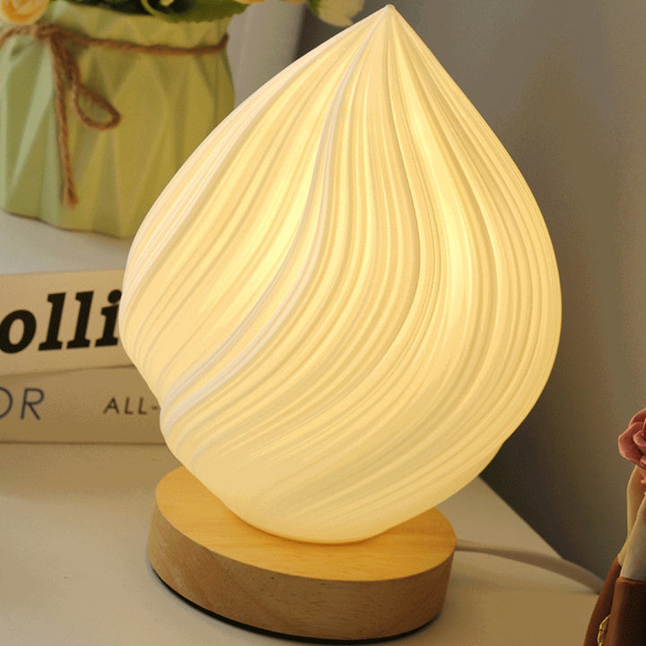 Contemporary Nordic Peach PVC Lampshade Round Solid Wood Base 1 - Light Table Lamp For Bedroom