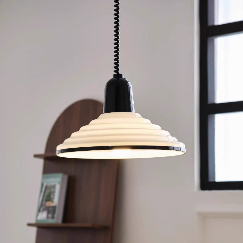 Contemporary Scandinavian Conical Bowl Shape Glass Lampshade Iron 1 - Light Pendant Light For Dining Room