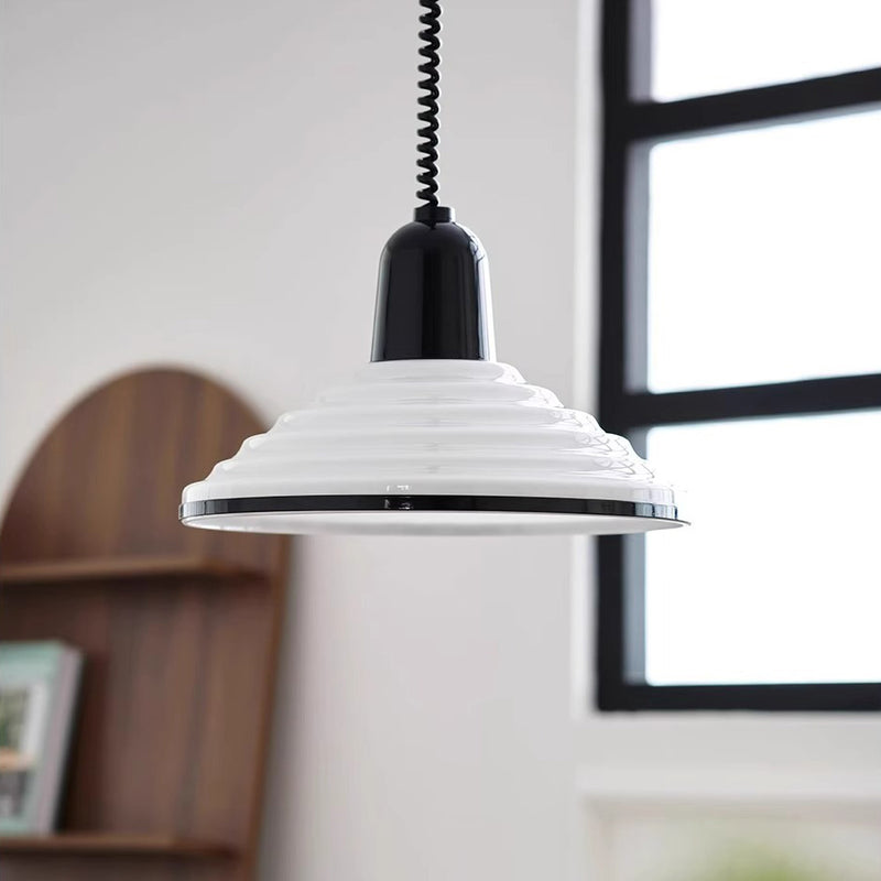 Contemporary Scandinavian Conical Bowl Shape Glass Lampshade Iron 1 - Light Pendant Light For Dining Room