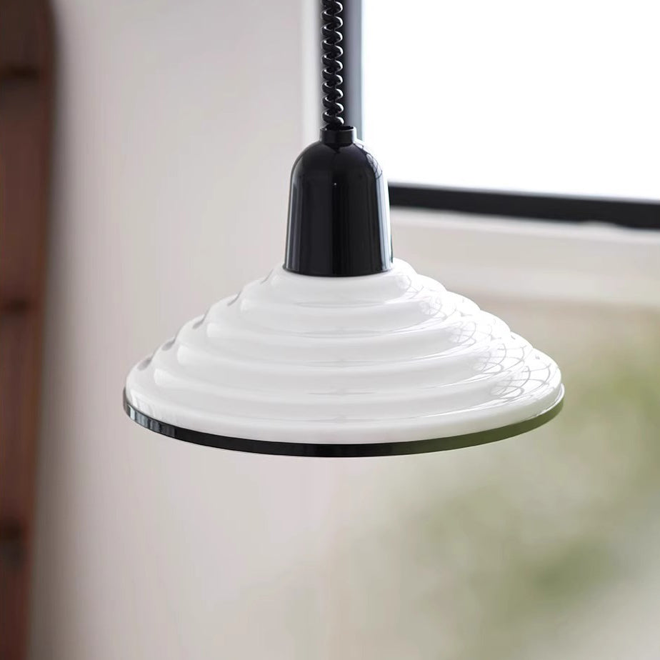 Contemporary Scandinavian Conical Bowl Shape Glass Lampshade Iron 1 - Light Pendant Light For Dining Room